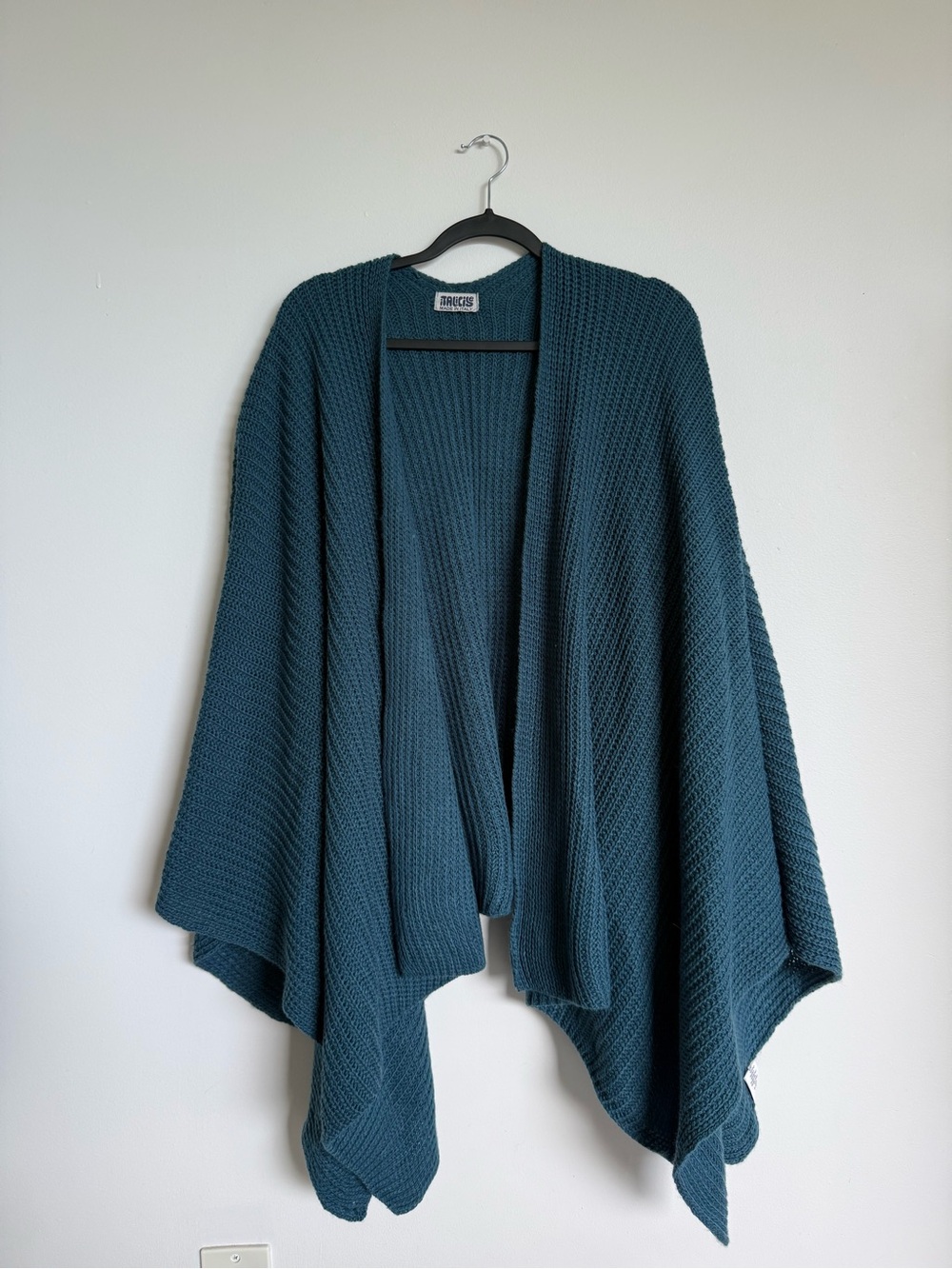 Wool Mix Made in Italy Italicise Knit Poncho Sweater - Teal